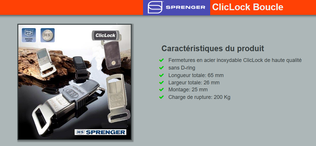 Boucle ClicLock Sprenger en acier inoxydable